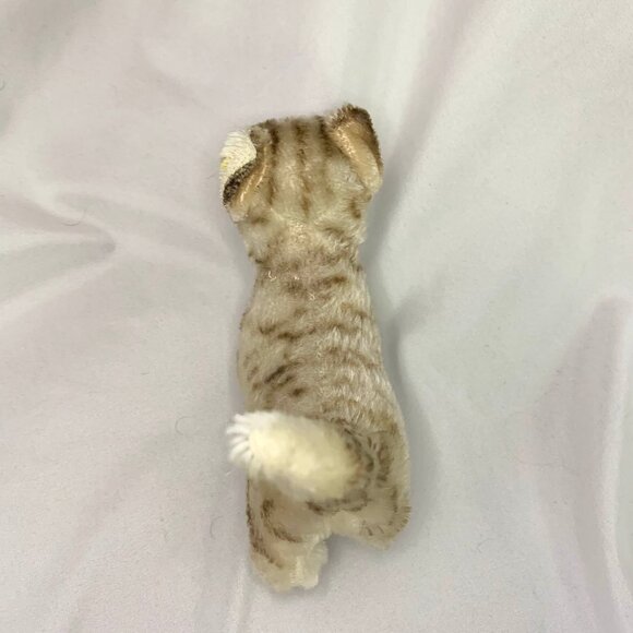 Vintage Steiff 1960s Tapsy Tabby Cat Kitten 7 Inch Brown Mohair Plush Toy - Picture 7 of 12